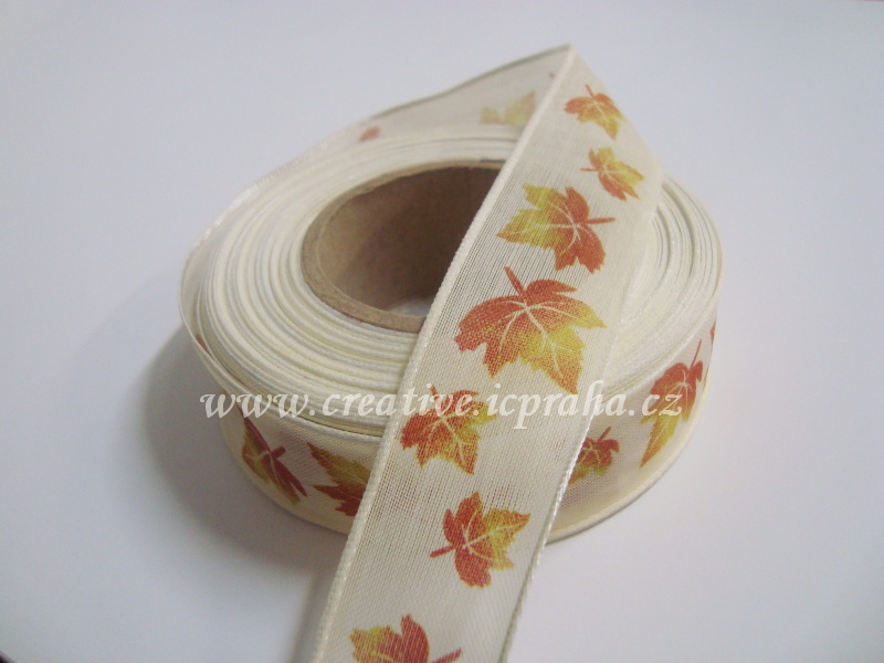 stuha-drátek-podzimní list 25mm